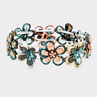 Burnished Metal Flower Stretch Bracelet