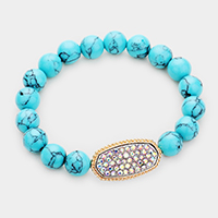 Marble Stone Bead Rhinestone Stretch Bracelet