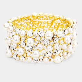 Pearl Pave Stretch Evening Bracelet