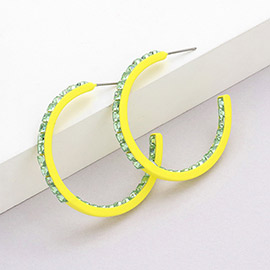 Square Rhinestone Stone Accented Hoop Earrings