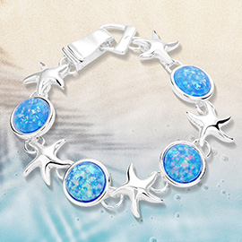Sea Glass Starfish Metal Magnetic Link Bracelet
