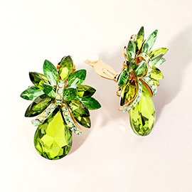 Teardrop Stone Accented Clip on Evening Earrings