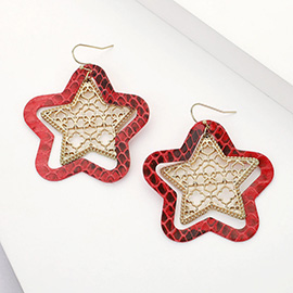 Faux Leather Moroccan Filigree Star Dangle Earrings