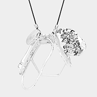 Hammered Metal Multi Pendant Long Necklace
