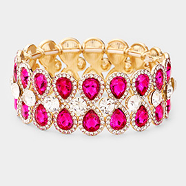 Teardrop Glass Crystal Pave Stretch Evening Bracelet