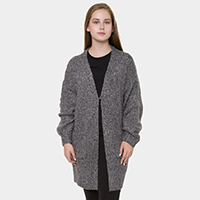 Solid Color Balloon Sleeve Pockets Cardigan