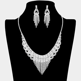 Crystal Rhinestone Accent Fringe  Necklace