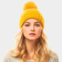 Cable Knit Pom Pom Solid Beanie Hat 