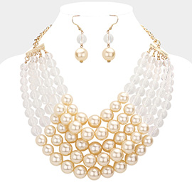 Chunky Multi Strand Pearl Bib Necklace