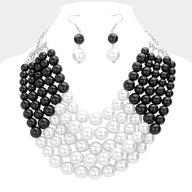 Chunky Multi Strand Pearl Bib Necklace