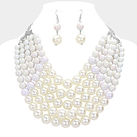 Chunky Multi Strand Pearl Bib Necklace