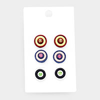 3Pairs - Rhinestone Centered Multi Color Stud Earrings 