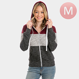 Color Block Zip Up Hoodies Sweater