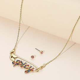 Rhinestone Paved SPICY Message Pointed Safety Pin Pendant Necklace