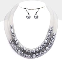 Double Mesh Tube Pearl Collar Necklace