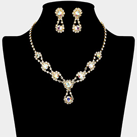 Round Crystal Vine Rhinestone Bib Drop Necklace