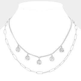 Metal Chain Quarter Coin Layered Necklace