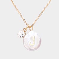 J - Freshwater Pearl Initial Monogram Pendant Necklace