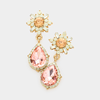 Teardrop Crystal Rhinestone Trim Dangle Evening Earrings