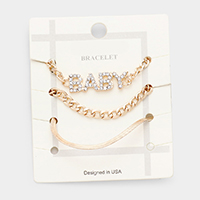 3PCS - BABY Rhinestone Embellished Metal Chain Bracelets
