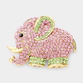Rhinestone Pave Elephant Pin Brooch