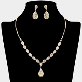 Crystal Rhinestone Pave Teardrop Drop Necklace