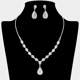 Crystal Rhinestone Pave Teardrop Drop Necklace