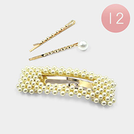 12 Set of 3 - Pearl Snap Clip / Bobby Pins