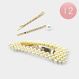 12 SET OF 3 - Pearl Snap Clip / Bobby Pins