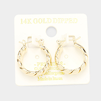 14K Gold Dipped Twisted Metal Hoop Pin Catch Earrings