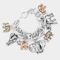 Metal Elephant Charm Toggle Bracelet