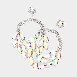 Open Circle Marquise Stone Cluster Evening Earrings