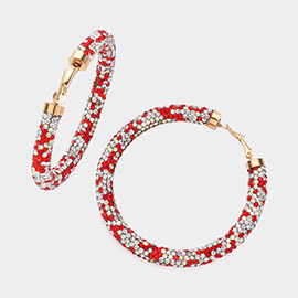 Clear Stone Detail Rhinestone Pave Hoop Earrings
