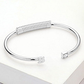 -B- Monogram Brass Metal Round Stone Tip Cuff Bracelet