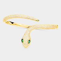 Gold Plated AAA  CZ Cubic Zirconia Snake Hinged Bracelet
