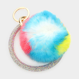 Pom Pom Rhinestone Pave Bangle Keychain / Bracelet
