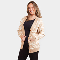 Zebra Pattern In Front Button Closure Pocket Cardigan