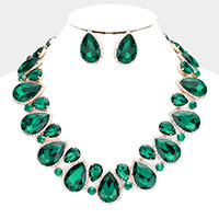Crystal Rhinestone Trim Teardrop  Collar Evening Necklace