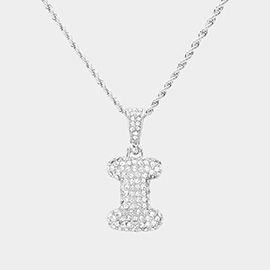 -I- Rhinestone Monogram Pendant Brass Chain Necklace