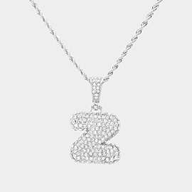 -Z- Rhinestone Monogram Pendant Brass Chain Necklace