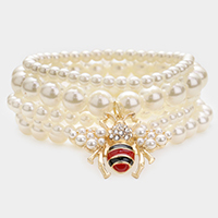 5PCS - Pearl Honey Bee Charm Stretch Bracelets