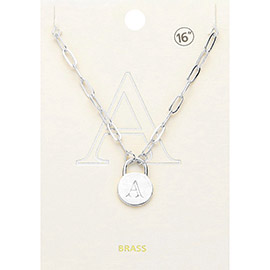 -A- Brass Metal Initial Monogram Lock Pendant Necklace