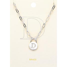 -D- Brass Metal Initial Monogram Lock Pendant Necklace