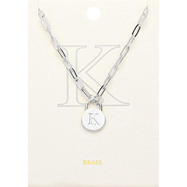 -K- Brass Metal Initial Monogram Lock Pendant Necklace