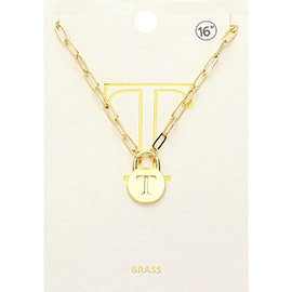 -T- Brass Metal Initial Monogram Lock Pendant Necklace