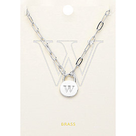 -W- Brass Metal Monogram Lock Pendant Necklace