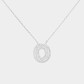 -O- White Gold Dipped CZ Monogram Pendant Necklace