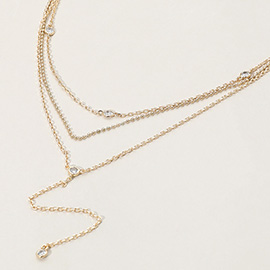 Rhinestone Detail Triple Layered Y Necklace