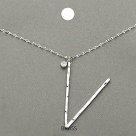 -V- Monogram Brass Metal Pendant Necklace