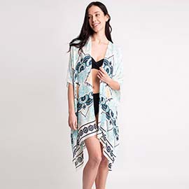 Oriental Print Kimono Poncho